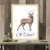 Oh Deer 042 Poster - Graphic design featuring a deer with prominent antlers on a white background.