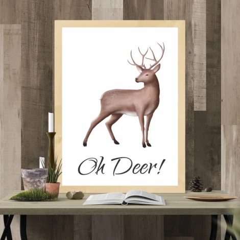 Oh Deer 042 Poster - Graphic design featuring a deer with prominent antlers on a white background.