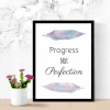 Progress not perfection poster 040 - Graphic design. Two pastel-colored feathers on a white background with black text.