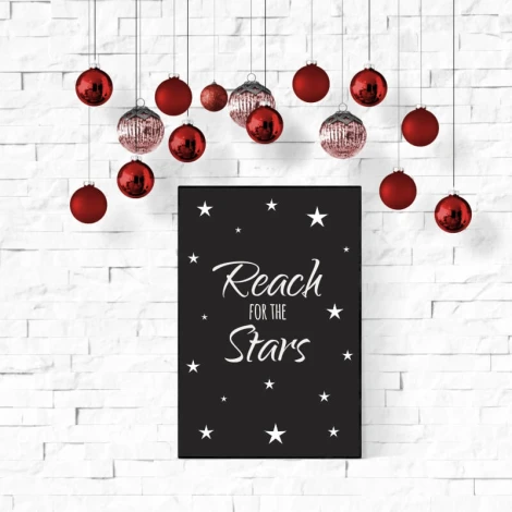 Reach for the Stars 019 poster - Black design with white text and stars.