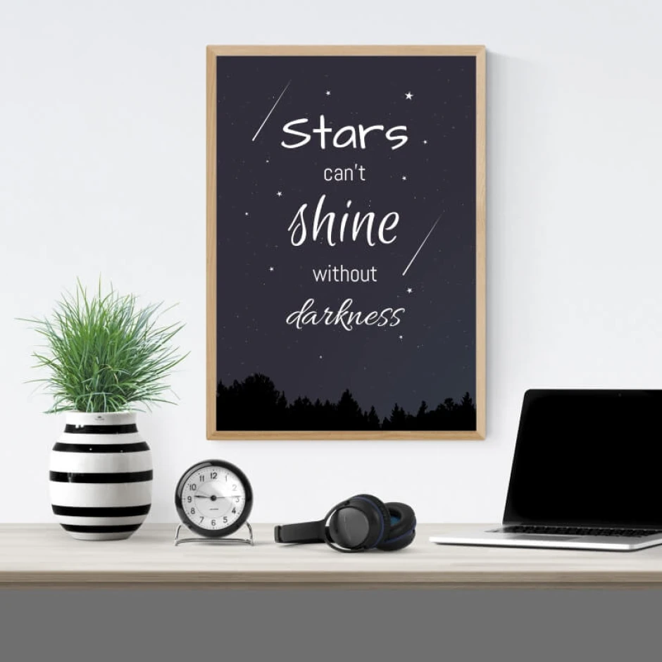 Poster Stars Can\'t Shine Without Darkness 031 - Office arrangement with light-colored walls and minimalist furniture.