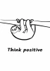 Think Positive 014 poster - Graphic design featuring an elephant hanging from a branch with the text "Think positive" below.