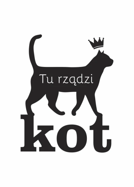 Poster "The Cat Rules Here 011" - Graphic design featuring a black cat with a crown and the text below.