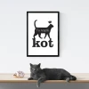 Poster "The Cat Rules 011" - Graphic design featuring a black cat with a crown on a white background, bold text.