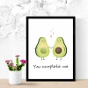 You complete me 034 poster - Graphic design featuring two avocados holding hands with hearts above them.