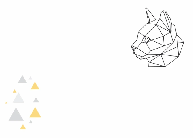 Dry erase board cat 458 - Graphic design featuring a geometric cat outline and triangles.