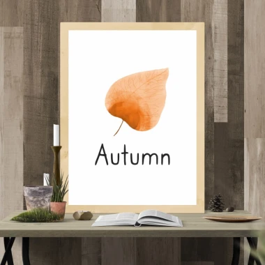 Autumn 047 poster - Graphic design featuring an orange leaf with the word Autumn below.