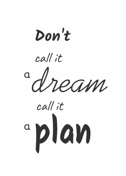 Poster Don\'t call it a dream, call it a plan 012 - Graphic design. Text in various styles with clear word separation.