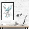Deer Poster 051 - Office setup with white walls, wooden table, and metal lamp.