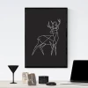 Deer Poster 056 - Graphic design featuring a geometric deer in white outlines on a black background.