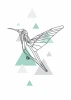 Hummingbird Poster 050 - Graphic design featuring a hummingbird in line art with triangular elements in green and gray shades.