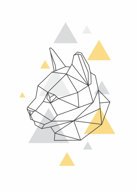 Cat Poster 053 - Graphic design featuring a geometric cat head surrounded by triangles.