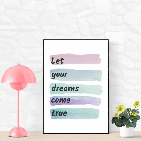 Poster Let Your Dreams Come True 045 - Graphic design with six horizontal stripes in various shades of purple and blue.