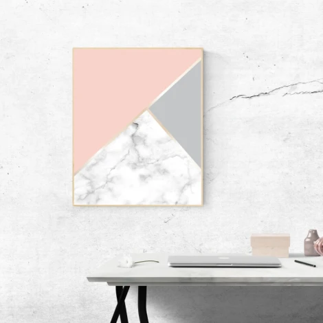 Marble Poster 060 - Graphic design featuring pink, gray, and marble shapes in a geometric arrangement.