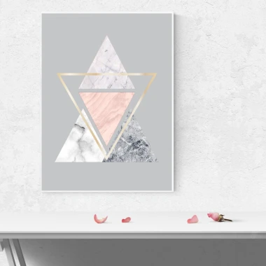 Marble Triangles 062 Poster - Graphic design featuring triangles in various shades of gray and pink.