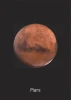 Mars 064 Poster - Graphic design featuring a round Mars planet in shades of red and brown on a dark background.