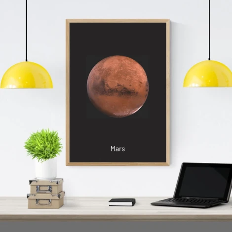 Mars 064 poster - Styled in a modern interior with light-colored walls and minimalist furniture.