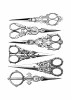 Scissors poster 082 - Graphic design featuring six decorative scissors in various shapes and styles.
