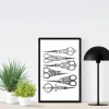 Scissors poster 082 - Graphic design featuring six pairs of scissors in various shapes on a white background.