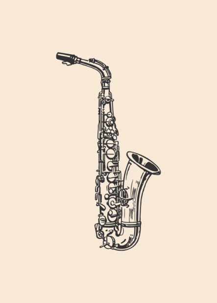 Saxophone poster 084 - Graphic design featuring a saxophone outline on a light background.