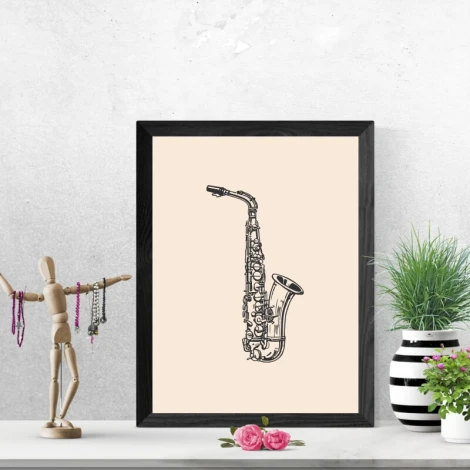 Saxophone poster 084 - Graphic design featuring a saxophone on a light background.