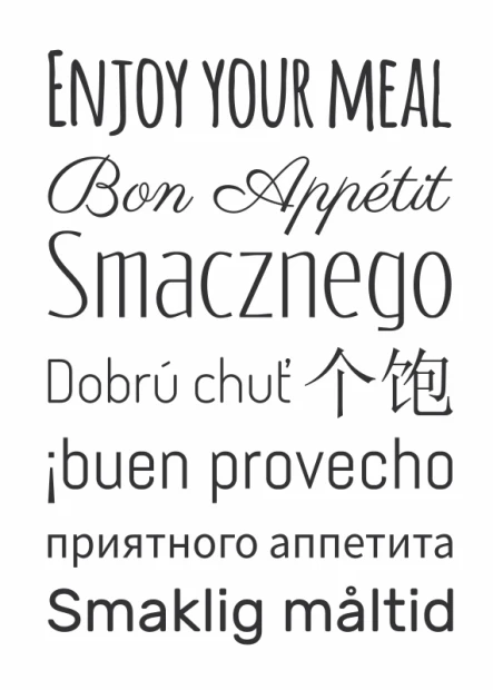 Delicious Poster 020 - Graphic design featuring food-themed text in various languages and fonts.
