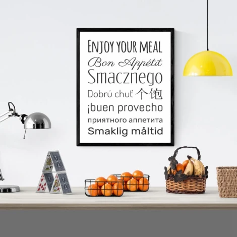 Delicious Poster 020 - Graphic design with multilingual text on a white background in various fonts.