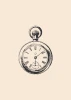 Clock poster 083 - Graphic design. Pocket watch with Roman numerals on a light background.