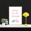 Always Kiss Me Goodnight poster 136 - Graphic design featuring two pastel birds and a calligraphic style text.
