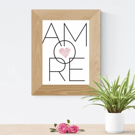 Amore 133 poster - Graphic design with black AMORE text and heart on a white background.