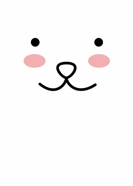 Face poster 128 - Graphic design featuring a simple face with round ears, eyes, and a smile on a white background.
