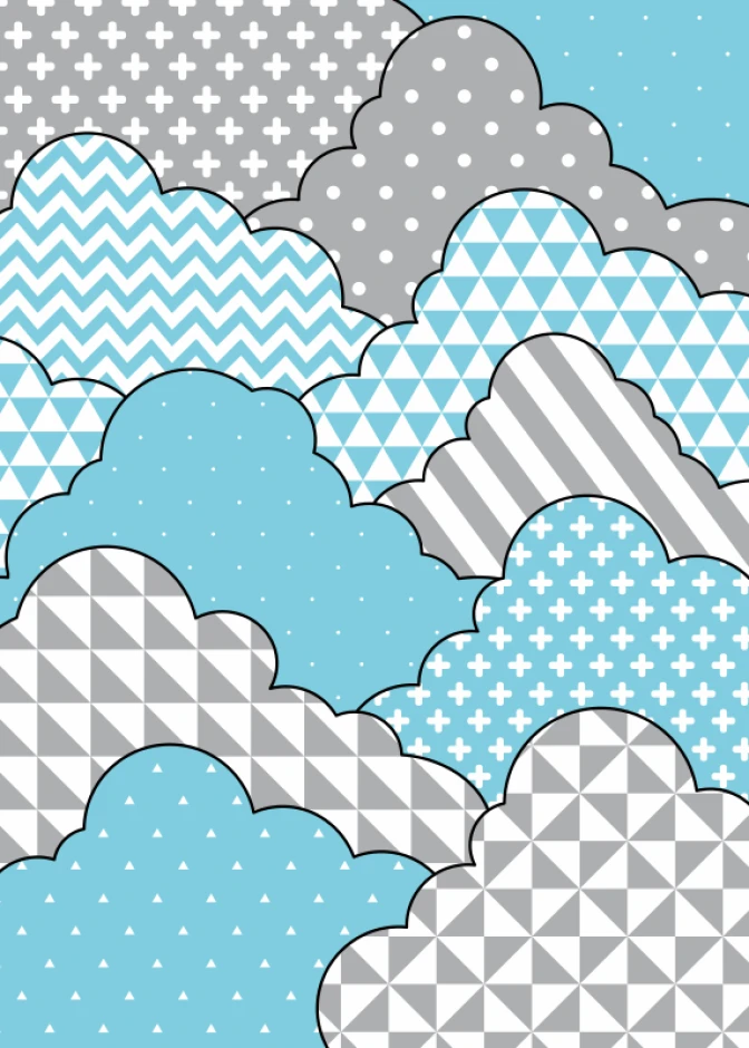 Cloud poster 129 - Graphic design featuring clouds in various shades of blue and gray.