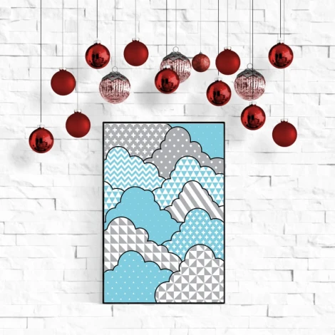 Cloud poster 129 - Graphic design featuring clouds in various shades of blue and gray.