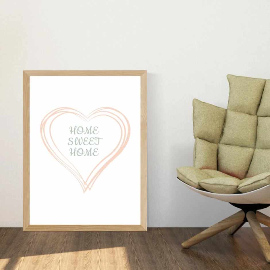 Home sweet home poster 131 - Graphic design. Heart with text in pastel colors on a white background.