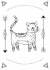 Cat poster 126 - Graphic design featuring a cartoon cat with geometric patterns and arrows.