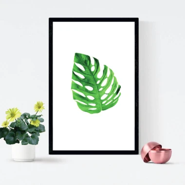 Monstera 118 Poster - Graphic design featuring a monstera leaf on a white background with clear cuts.