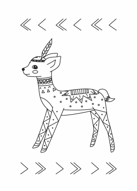 Deer poster 097 - Graphic design featuring a deer with decorative patterns and arrows in the background.