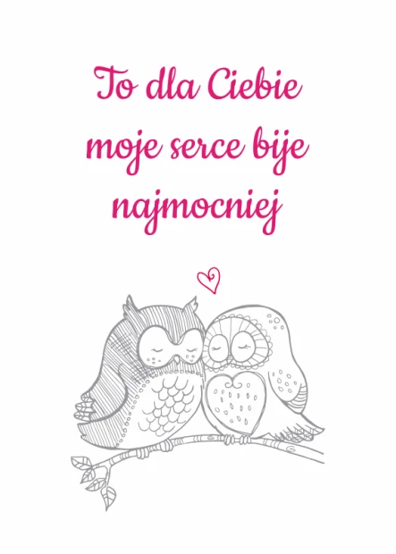 Poster It\'s for You 141 - Graphic design. Two owls sitting on a branch with a heart above them.