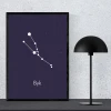 Taurus zodiac poster 103 - Graphic design with white stars forming the Taurus constellation on a dark background.
