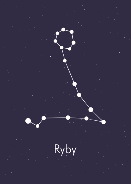 Zodiac sign Pisces poster 113 - Graphic design featuring the Pisces constellation in white lines on a dark background.