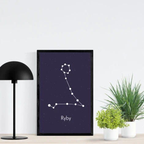 Pisces Zodiac Sign Poster 113 - Graphic design featuring the Pisces constellation with white dots on a dark background.