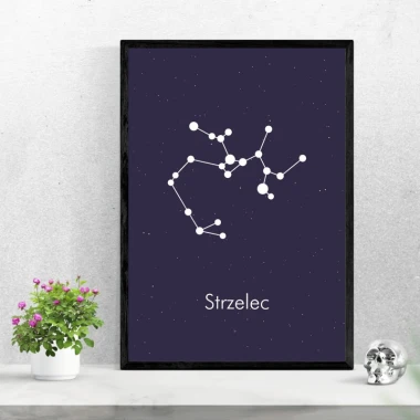 Sagittarius Zodiac Poster 110 - Graphic design with white stars on a dark background forming the constellation.