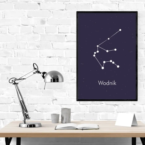 Aquarius zodiac poster 112 - Office decor. White walls, minimalist furniture.
