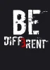 Be Different poster 149 - Graphic design with large white letters on a black background and red accent.