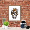 Mexican skull poster 190 - Living room decor with red bricks and potted plants.