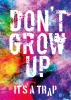Poster Don\'t Grow Up 153 - Graphic design with a colorful background featuring abstract shapes and a bold text.
