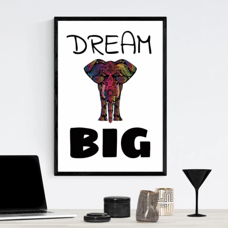 Dream Big poster 154 - Features a colorful elephant with DREAM at the top and BIG at the bottom.