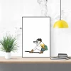 Photographic poster 188 - Graphic design. Sitting figure with a camera on a white background, green backpack, and yellow lamp.