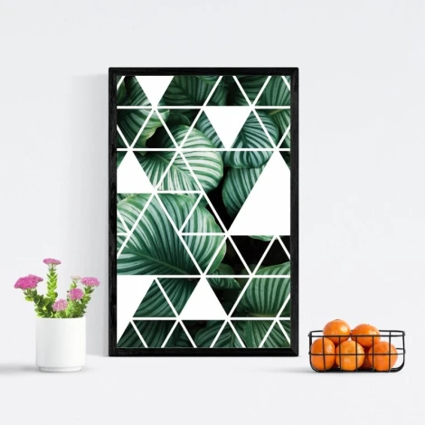 Geometric poster 181 - Graphic design featuring triangles in various shades of green and white.