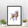 Deer poster 161 - Graphic design featuring a deer with colorful feathers on its antlers in a pastel triangle.